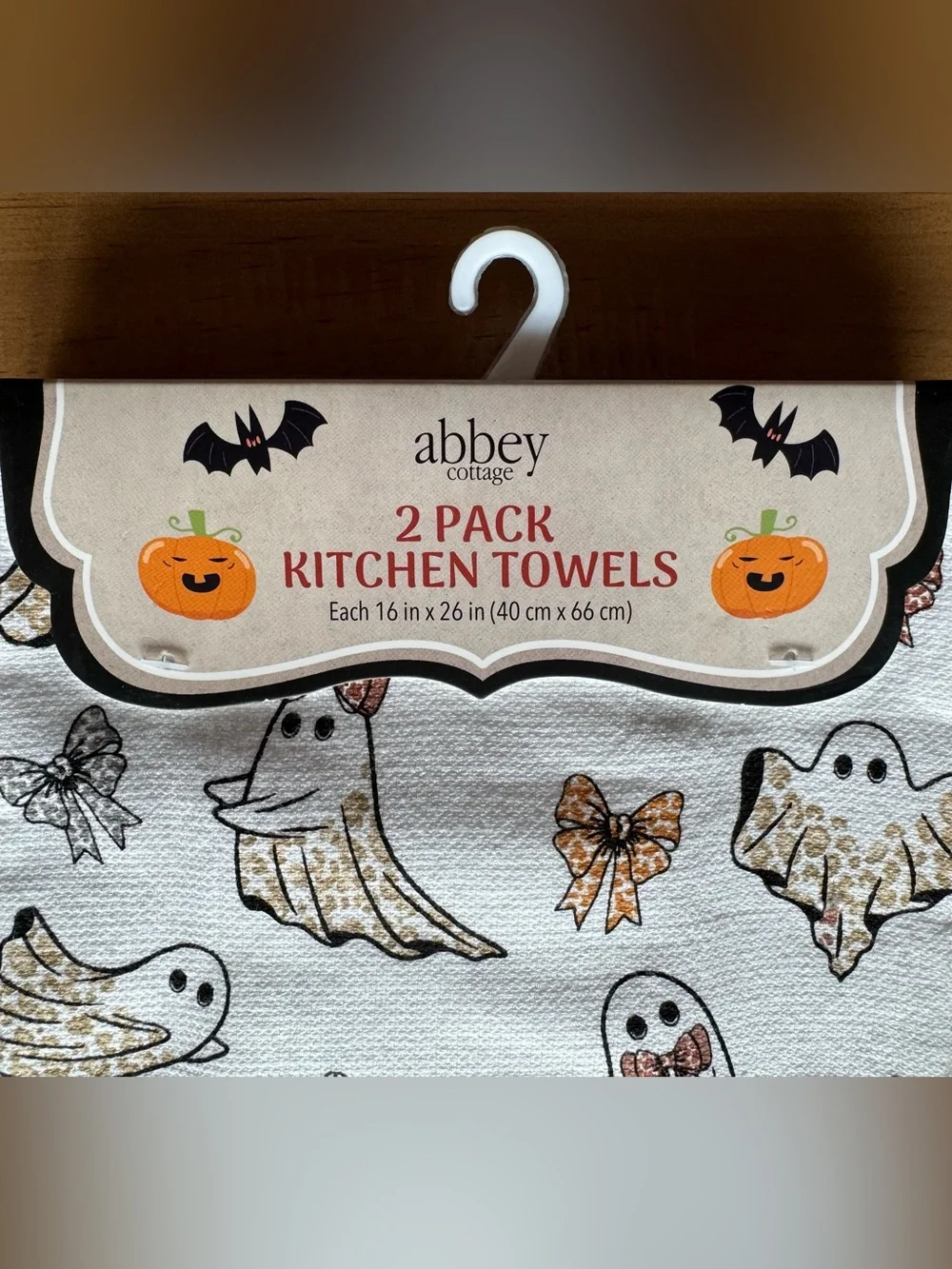 Abbey Cottage Coquette Ghost Leopard Bow Halloween Hand Towels 2 Set Cotton